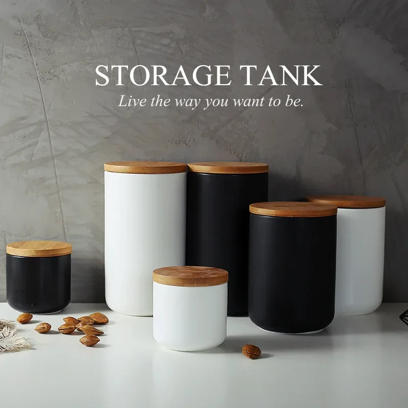 Nordic Sealed Ceramic Storage Jars Set With Lid for Eating Coffee Spices Tea Storage Tin Kitchen 260ML 800ML