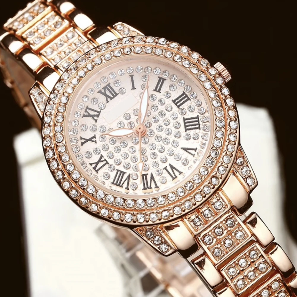 Luxury Full Diamond Watch for Women Elegant Brand Quartz Steel Bracelet Watches Ladies Zircon Crystal Fashion Wristwatch Clock