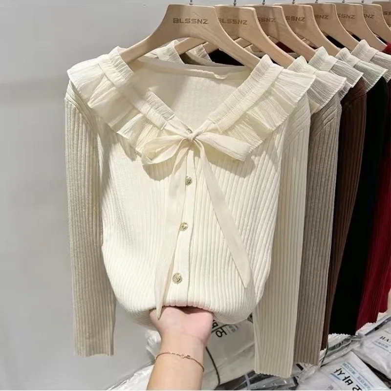 

Design-sensory Bow V-neck Knitted Cardigan for Women's Autumn and Winter 2025 New Fashionable Inner Sweater