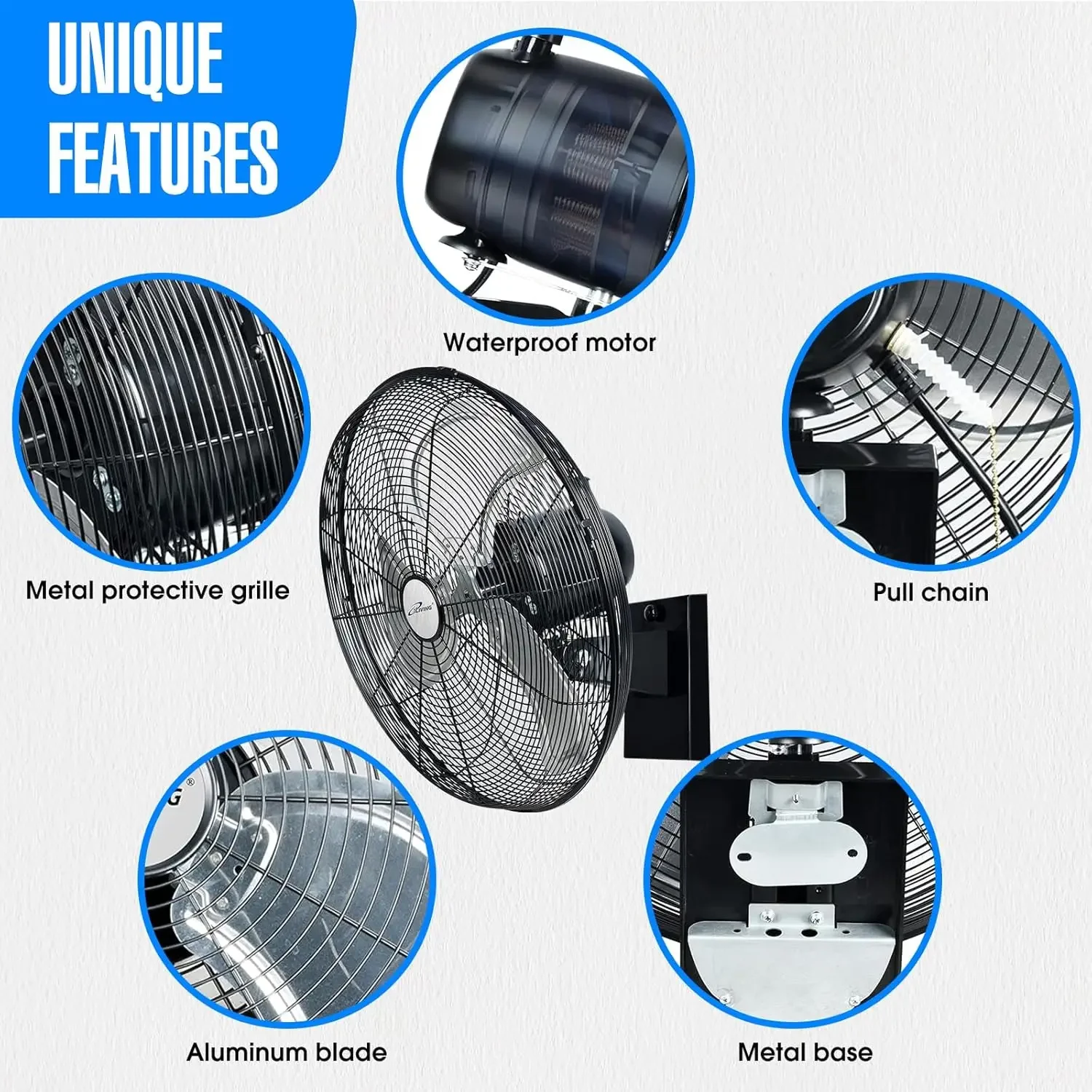야외 진동 고속 벽 선풍기, 4150 CFM 헤비 듀티 내후성 모터, 작업용 가변 속도 조정, 18 인치