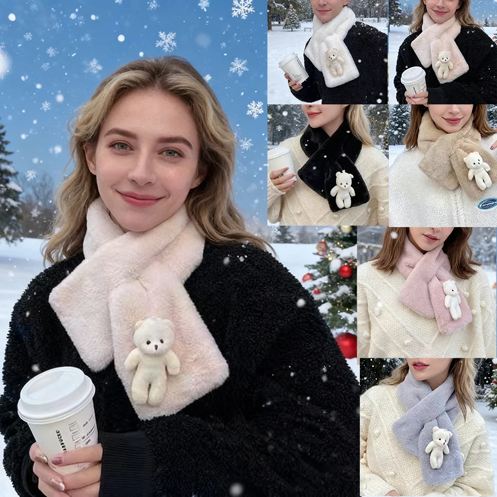 

Шарф с медведем, женский зимний плюшевый шарф, женская вилка, утолщенный шарф, универсальный