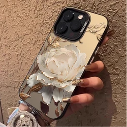 Plating Phone Case for Samsung Galaxy S24 S23 S22 S21 Ultra Plus FE A54 A34 A24 A14 A73 A53 A33 5G Note 20 Golden Lotus Flower