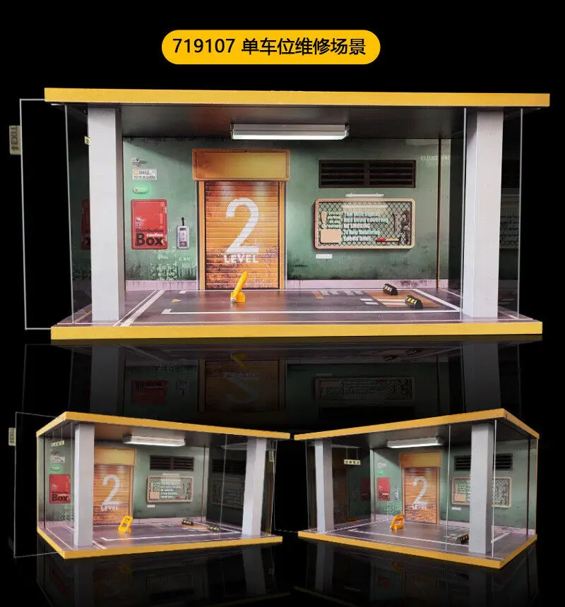 

X-T 1/18 Scale Diorama Car Garage Model LED Lighting City Car Parking Lot Background Display Scene Model Collection Gift Toy