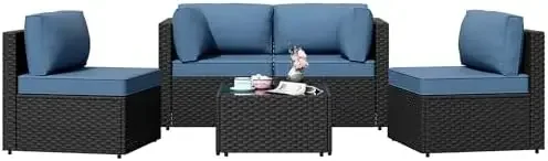 Patio Furniture Sets, 5 Piece Outdoor Sectional Sofas, Wicker Rattan Outdoor Furniture Patio Conversation Set