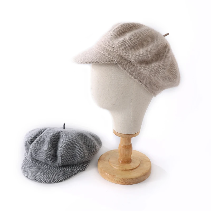 

Hot selling autumn and winter solid color knitted 100% pure cashmere women's beret, high-end fashionable warm ATTYYWS brand wome