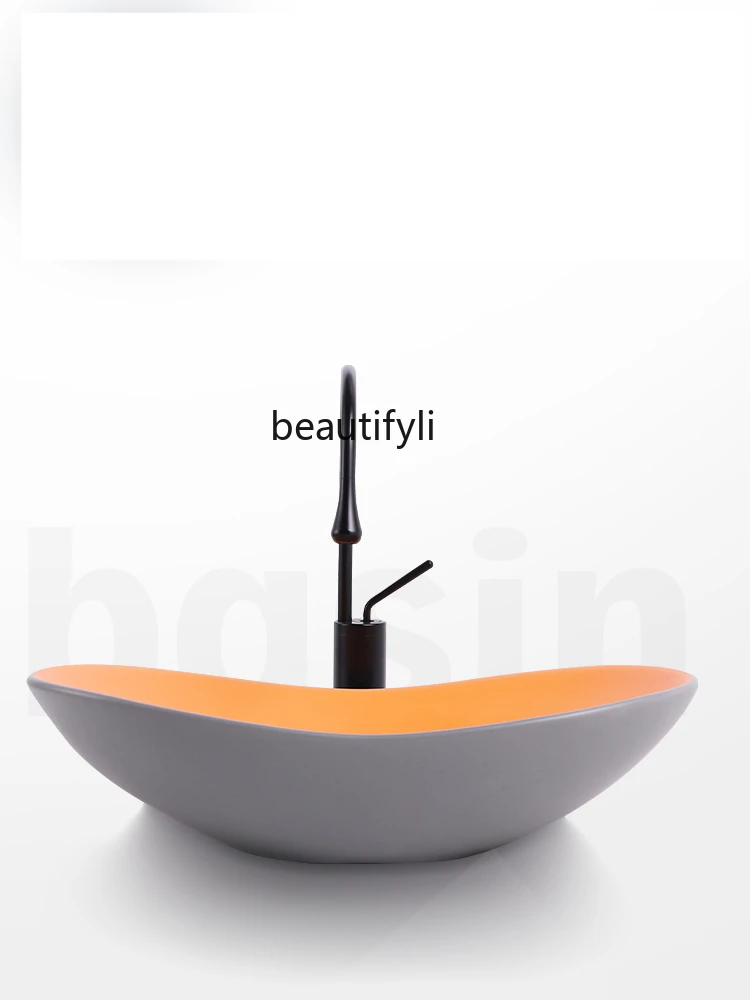 Wash Basin Ingot Basin Single Basin Orange Gray Affordable Luxury Style Washbasin Basin Wash Inter-Platform Basin Bathroom