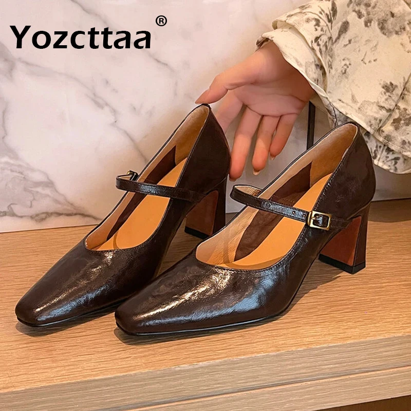 

Leehmzay Size 33-40 Women Pumps Genuine Leather Vintage Chunky High Heels Shoes Ins Spring 2024 Fashion Office Daily Work Dressy