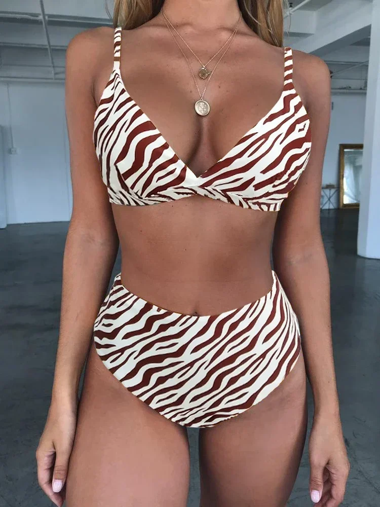 2025 Sexy Bikini Women Swimwear Swimsuit Leopard Snakeskin Zebra Print High Waist Triangle Beach Bikini Set Bathing Suit Push Up
