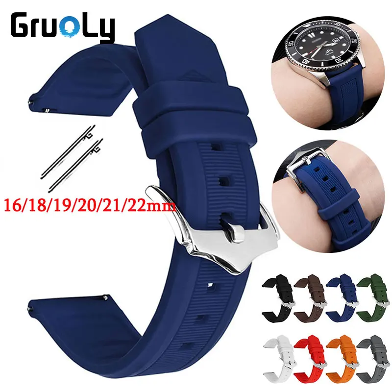 سيليكون الإفراج السريع الفرقة لسامسونج هواوي gt4/5 حزام الساعات 16 مللي متر 18 مللي متر 19 مللي متر 20 مللي متر 21 مللي متر 22 مللي متر 24 مللي متر 26 مللي متر العالمي المعصم سير شريطي حزام