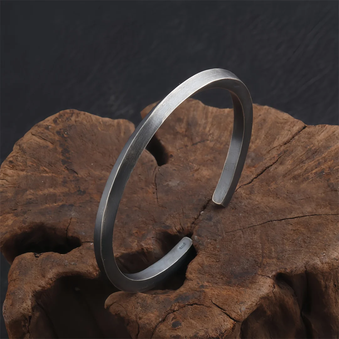 BOCAI Real S925 Sterling Silver Bangles for Men Women Antique Retro Mobius Strip Bracelets Fashion Punk Fine Choice Jewelry