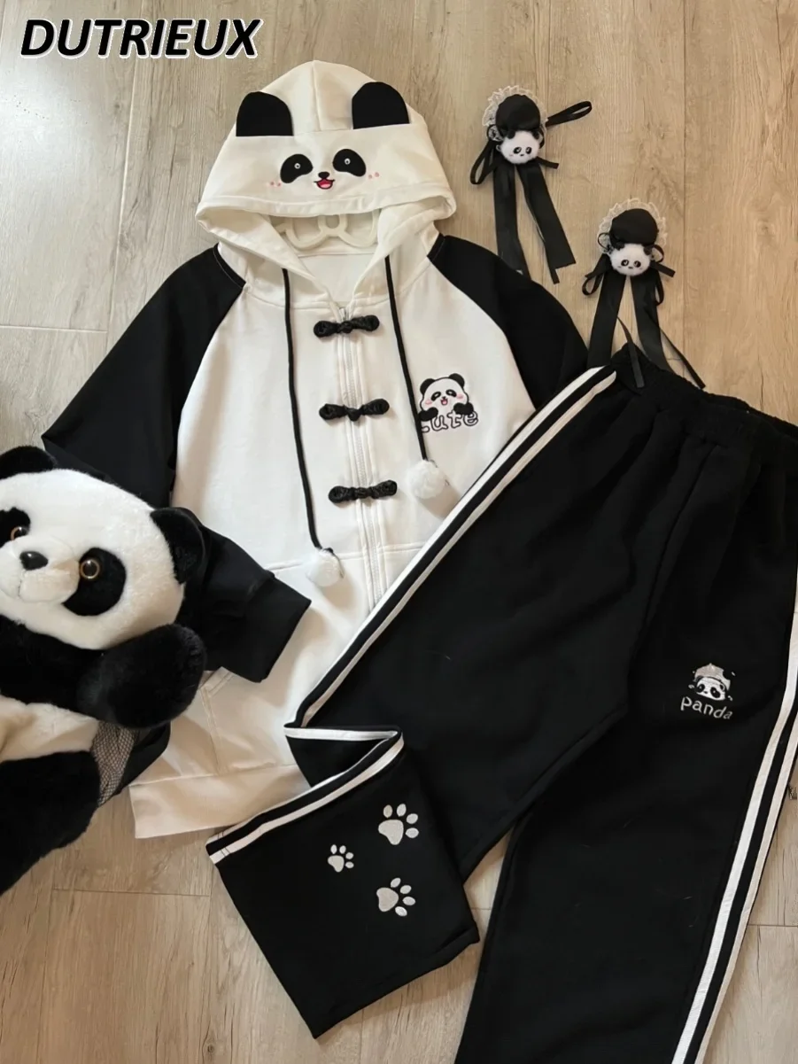 

Original Homemade Japanese Cute Soft Girl Shoulder Sleeve Hooded Cotton Jacket Sports Casual Trousers Sweet Suit for Women