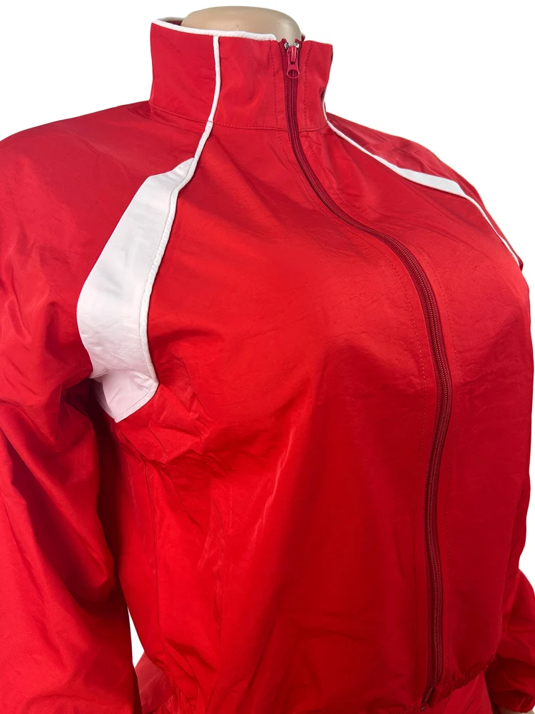 Beyprern Red Sporty 2 Piece Set Women 2026 New Casual Zip Up Jacket and Mini Skirt Matching Set Streetwear Athleisure Outfits - Image 6