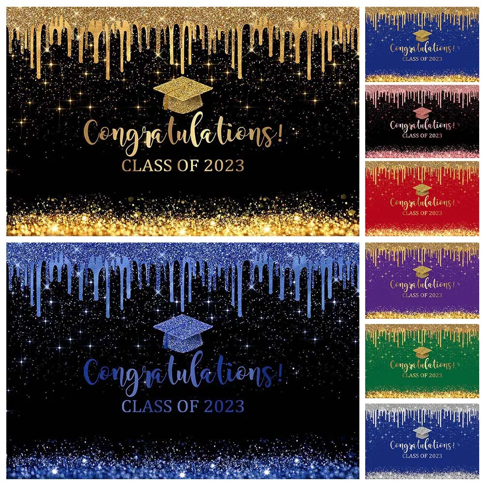 Mocsicka Graduation Backdrop Bachelor Cap Glitter Tassel Bokeh Class of 2023 Graduates Photo Background Studio Photo Shoot Props