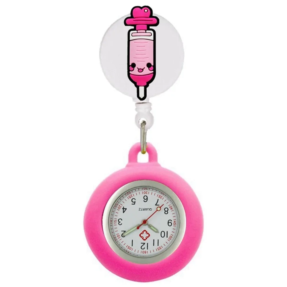 Lovely Cartoon FOB Pocket Watches Silicone Retractable Clip Badge Reel Fashion Accessories Simple Design Hang Clock Unisex