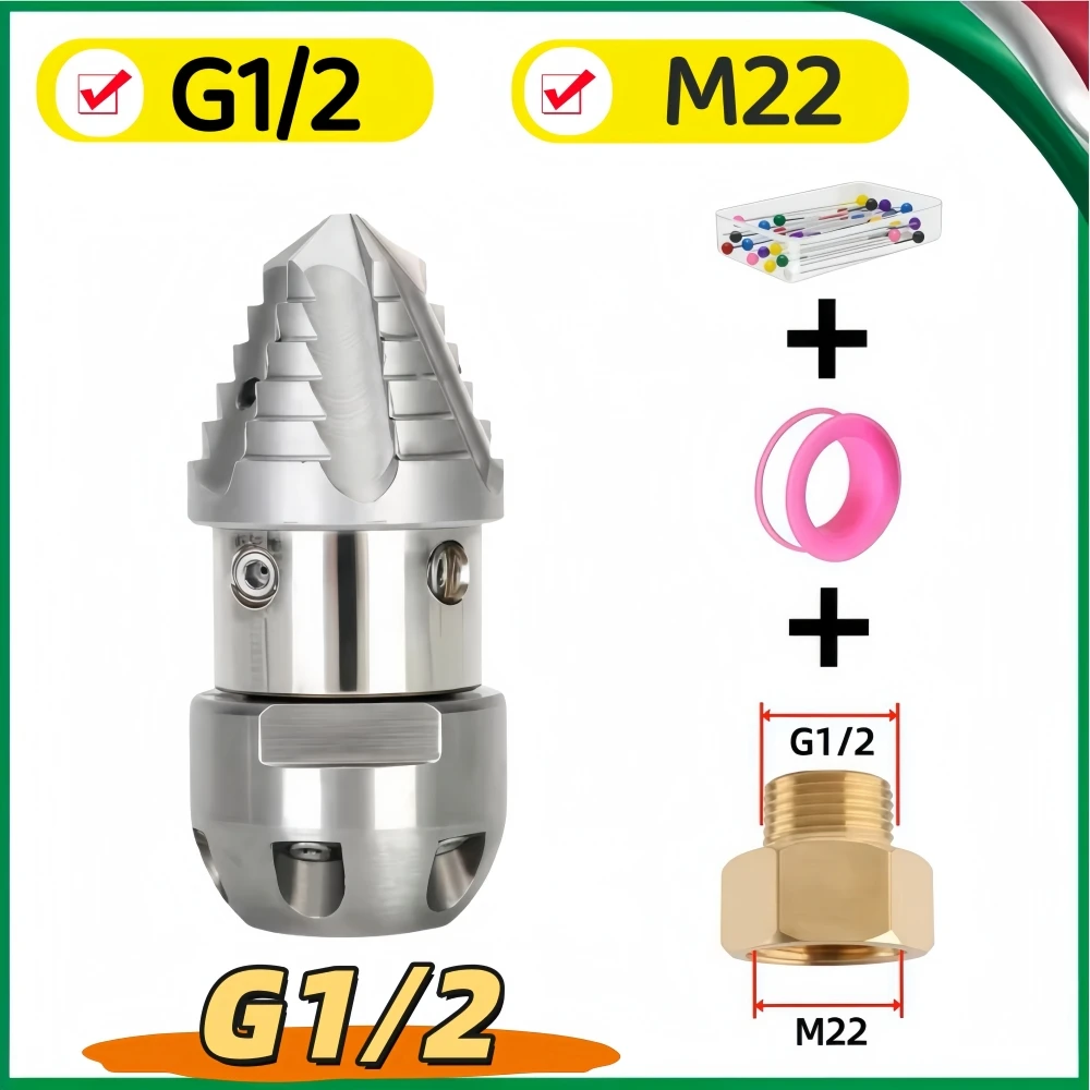 

1/2 Internal Thread Pressure Rotating Cleaning Nozzle Sewer Jetter Nozzle Stainless Steel Nozzle Pipeline Cleaning Tool 40L~100L