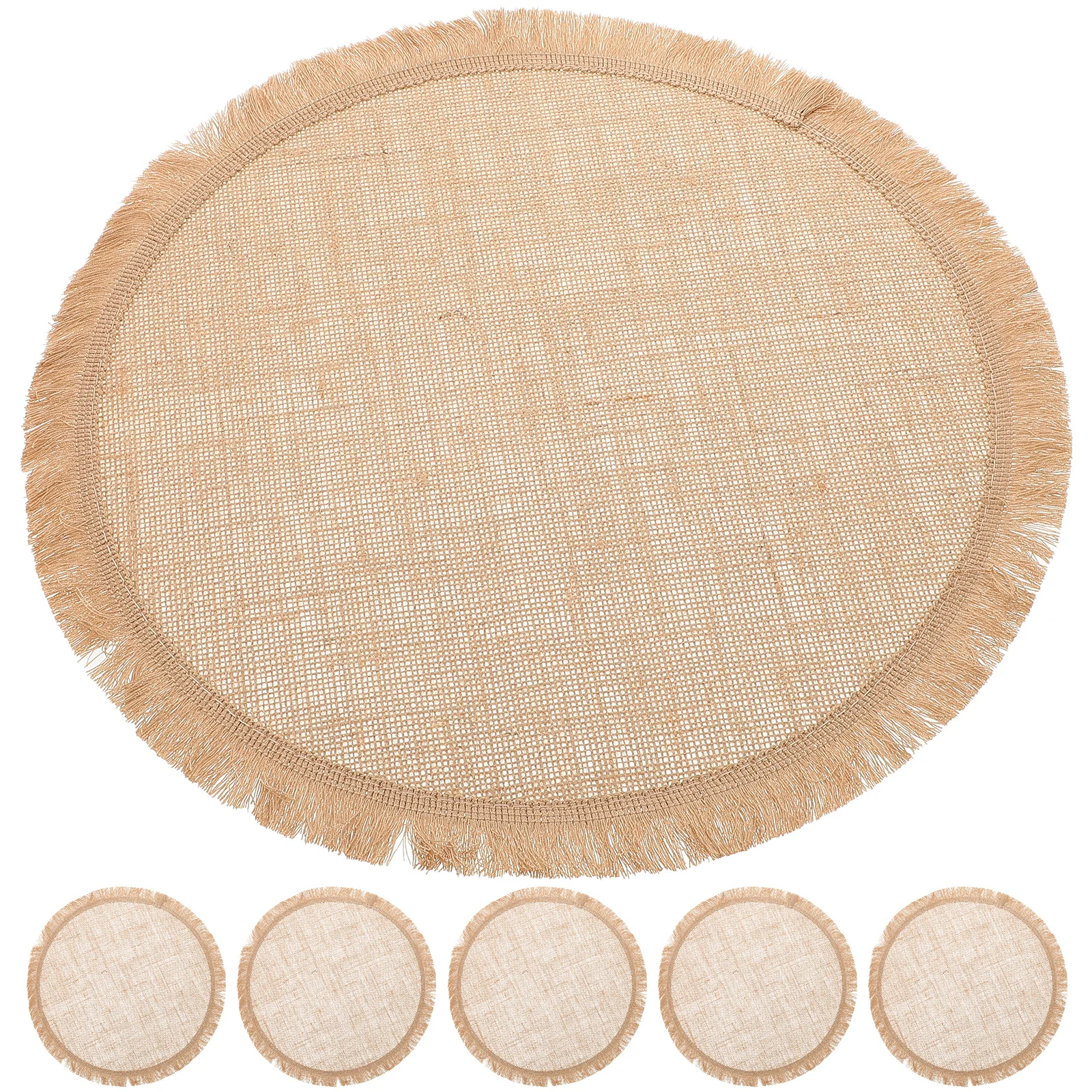 

8Pcs Round Jute Placemats 37Cm Burlap Table Mats Rustic Lace Trim Dining Table Kitchen Party Decoration Tan Placemats