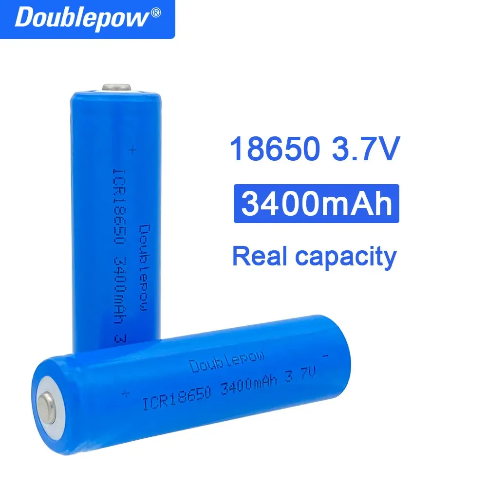 True capacity 100% new original Doublepow 18650 battery 3.7v 3400mah 18650 rechargeable lithium battery for flashlight batteries