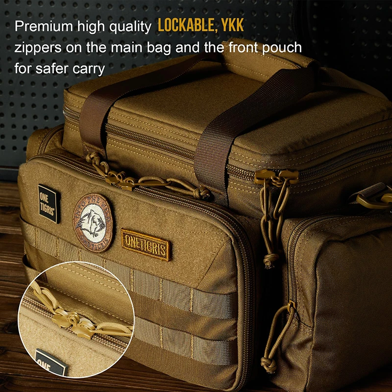 ONETIGRIS Tactical Range Bag for Handgun and Ammo with Lockable Zippers for Outdoor Hunting and Shooting