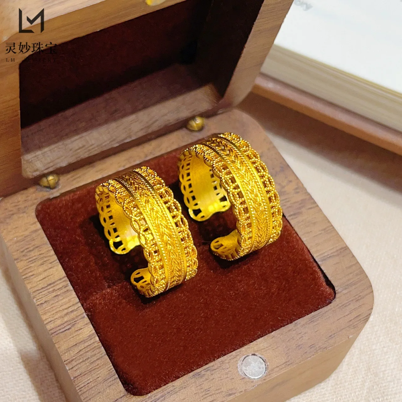 Anillo Ajustable con Diseño Chino de la Fortuna para Mujer, Oro 24K AU999, Significado Auspicioso de Paz y Suerte