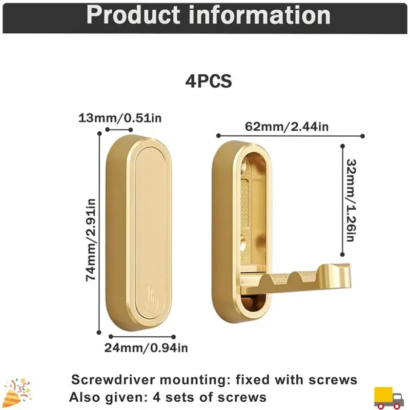 Składane haczyki ścienne 2 szt. złote, metalowe składane haczyki ścienne - oszczędzające miejsce, do łazienki, kuchni, sypialni, na ręczniki