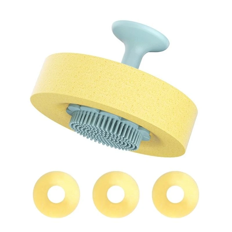 Odorless Silicone Pots Scrubber for Kitchen Cleaning and Greases Removal Dishwashing Brush with Detachable Sponges M4YD