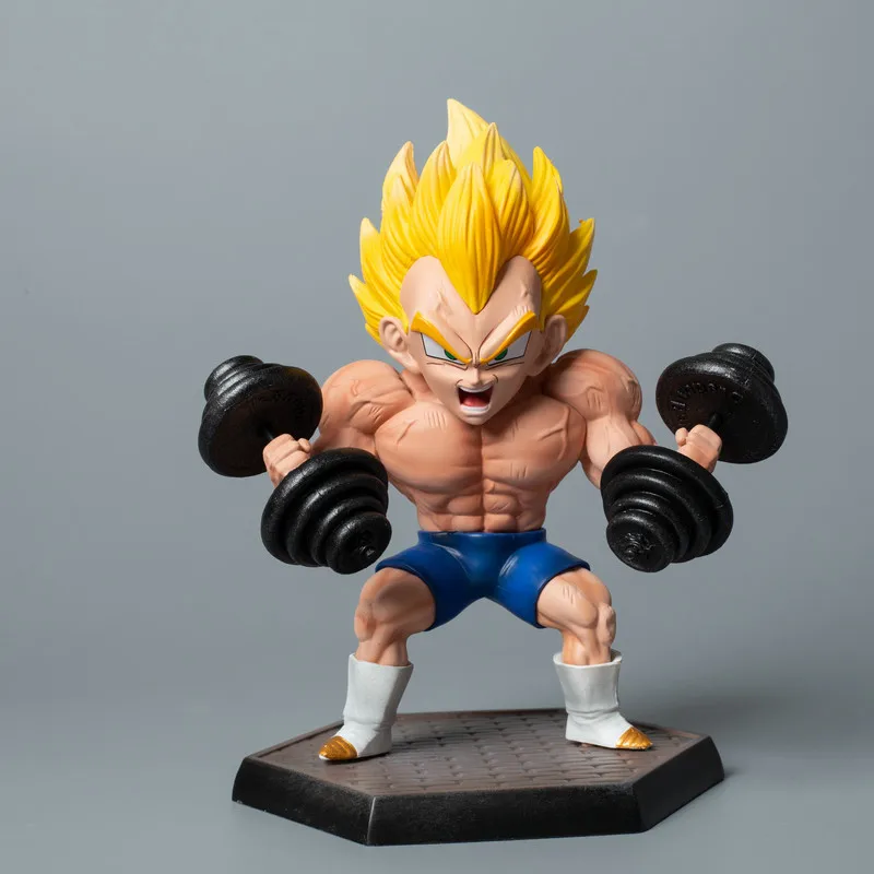 New Dragon Ball Anime Dbz Vegeta Fitness Gk Model 17cm Strong Muscle Dumbbell Pvc Action Figure Children's Toys Holiday Gift