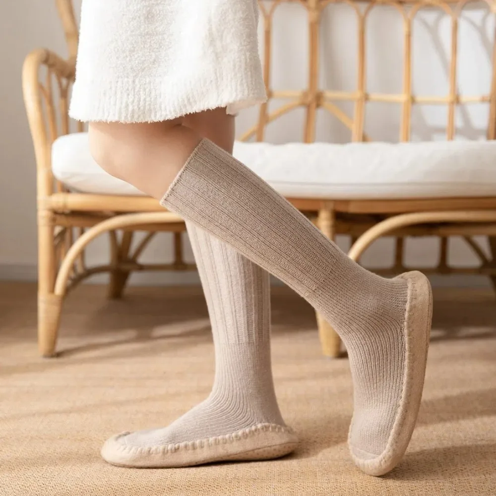 Nieuwe antislip warme kuitsokken dikke bodem effen kleur damesdanssokken warm houden gebreide sokken