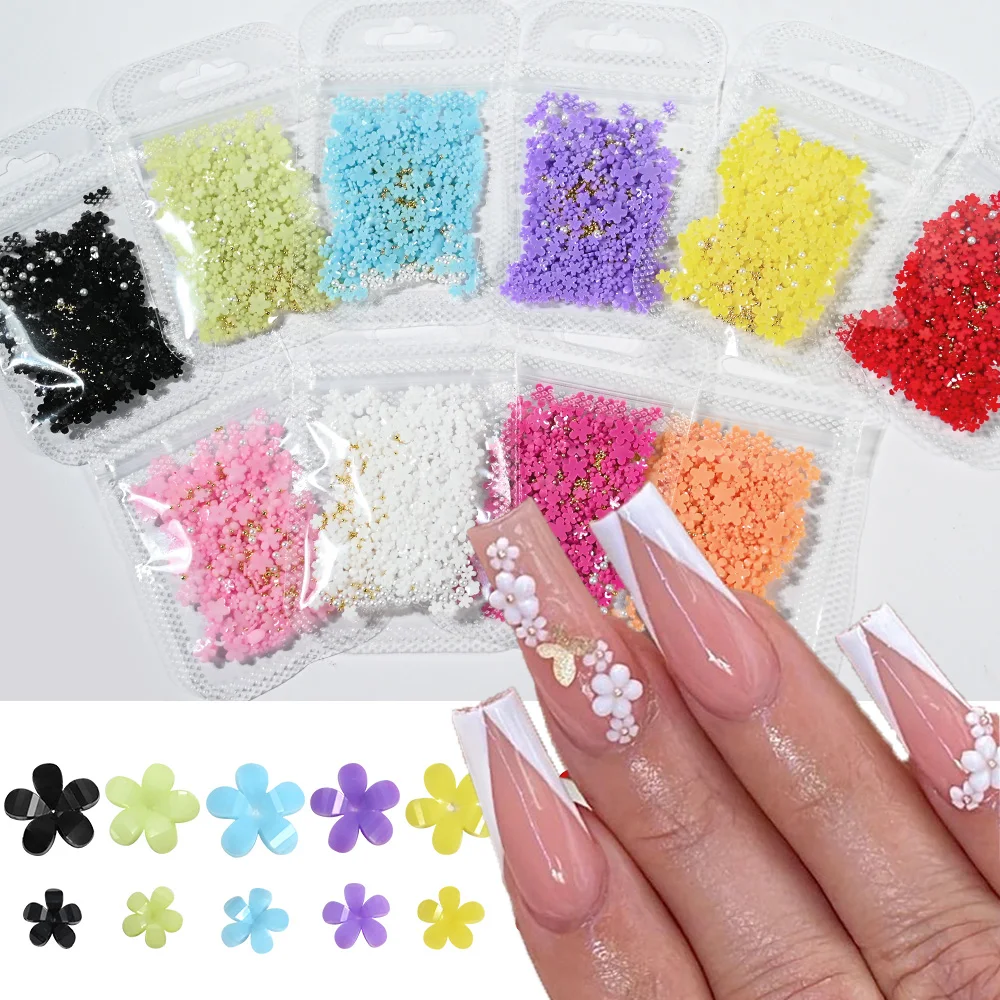 

1Bag=200Pcs+ Mini Mixed Acrylic Flower Nail Charms 3D Kawaii Blossom With Steel Beads Pearl Spring Gems DIY Nail Supplies Decora