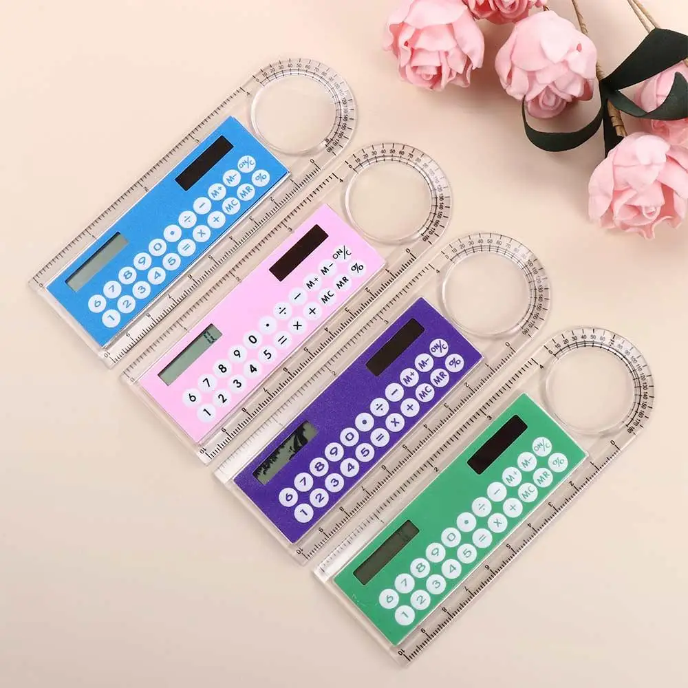Mini Drawing Ruler Learning School Supplies Solar Energy Ruler Calculator With Magnifier Transparent Ruler Ruler Calculator
