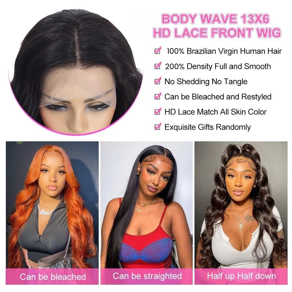 HD Transparent 13x4 13x6 Body Wave Lace Front Wig Pre Plucked 38 40 Inch Lace Frontal Wig Human Hair  For Women 13x5 Closure Wig image 4