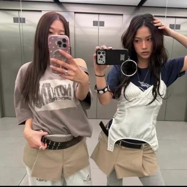 

Casual Style Asymmetric round Neck Short Sleeve T-Shirt Women's Cotton Printed Shoulder Bared Top Summer Fashion Ladies' Premium