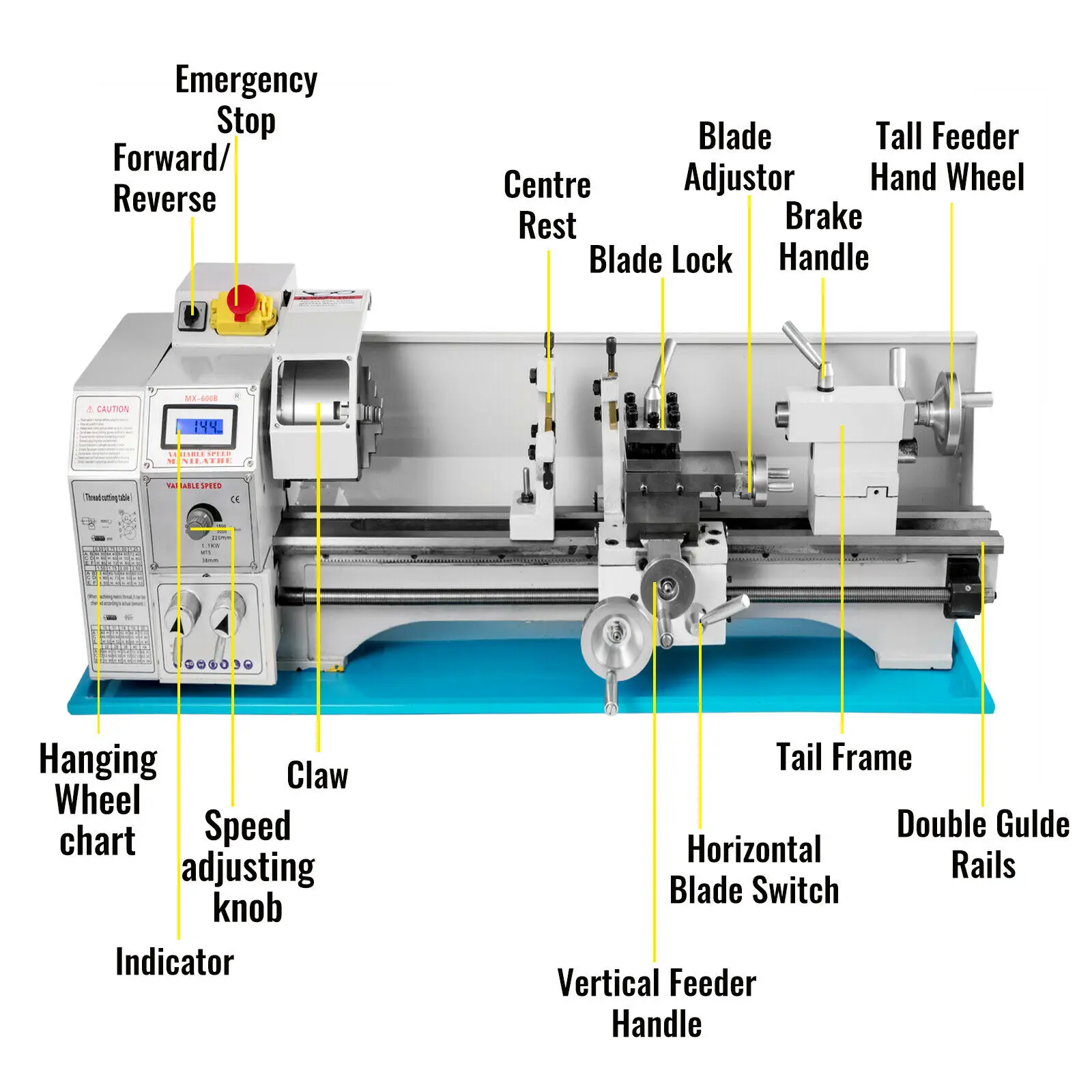 SIHAO Metal Lathe Mini Lathe for Counter Face 1100W Turning Drilling Manual Lathe Machine 8.7