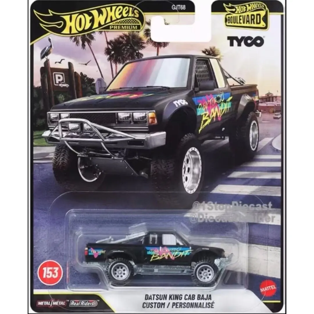 Hot Wheels Cars PREMIUM BOULEVARD Datsun King Cab Baja Custom 1/64, Modelo de Metal Fundido a Presión, Colección de Vehículos de Juguete, GJT68-153