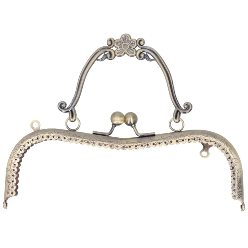 

Metal Purse Frame Kiss Clasp Lock Retro Embossed Handle Hardware Accessories 20.5cmBronze B01-029-00548