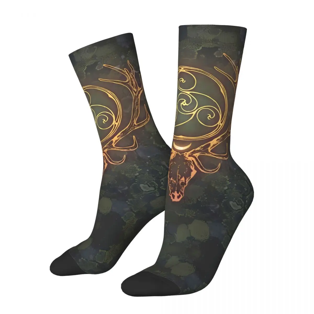 Funny Men's Socks Deer Ring Retro Celtic mythology Street Style Crew Sock Gift Pattern Printed