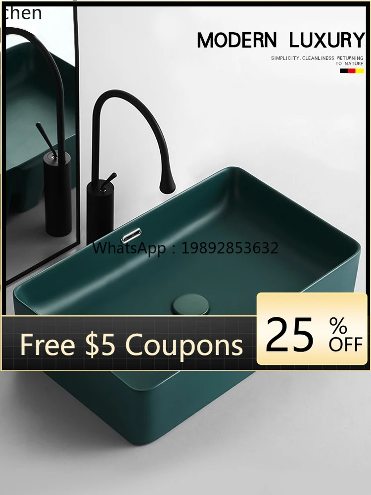 

ABB Dark Green Countertop Basin Household Balcony Wash Basin Black Ceramic Small Size Wash Sink