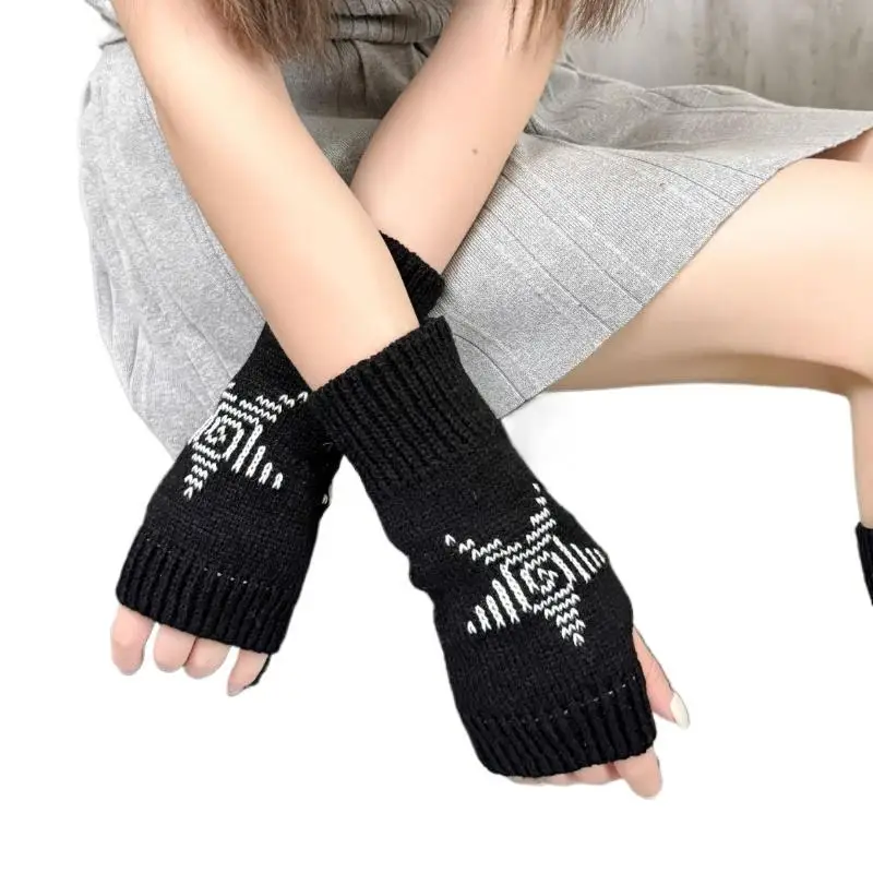 Neue Spiral-Pentagramm-Strickhandschuhe, halbfingerige Handschuhe, warme Winter-Wollhandschuhe für den Außenbereich – Detail 6