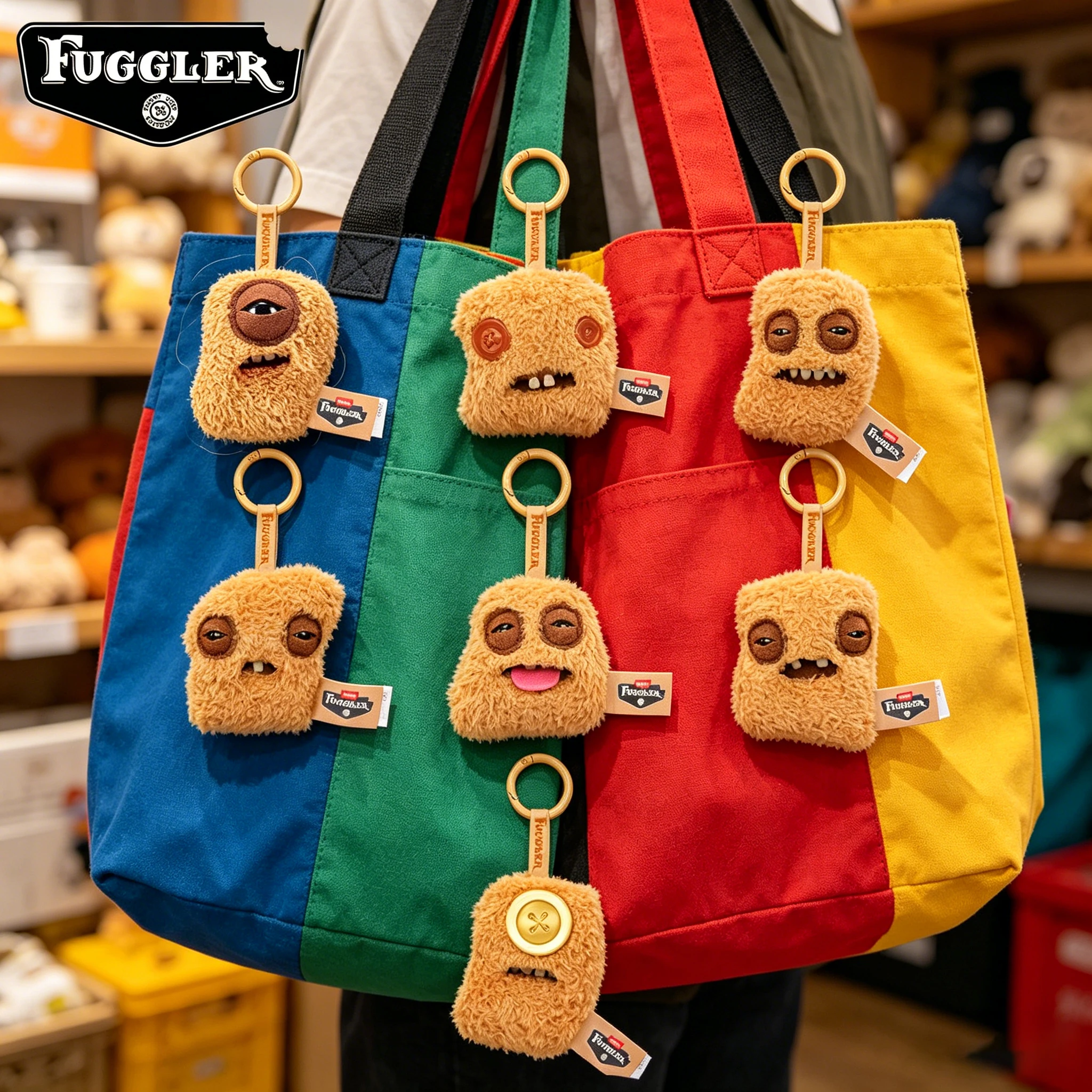 Porte-clés en peluche Original Fuggler Fugg Nuggets, Mini Nugget Monstre moche, Breloque de sac, Jouet moelleux et mignon à dents, Ornement à suspendre pour sac à dos