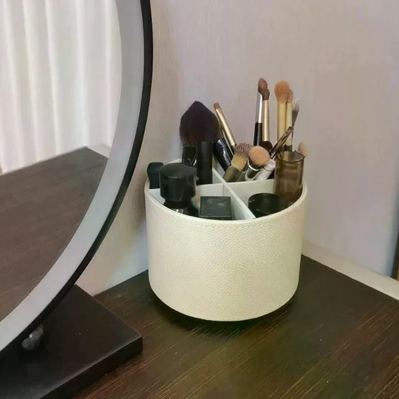 

Вращающийся настольный кожаный ящик для хранения в скандинавском стиле Yike, держатель для кистей для макияжа, офисный держатель для ручек, украшение дома