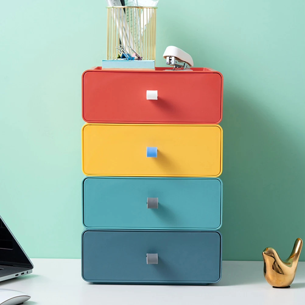 

4pcs PP Material Stackable Desktop Drawer Simple Design Long Storage Box Use Storage Container