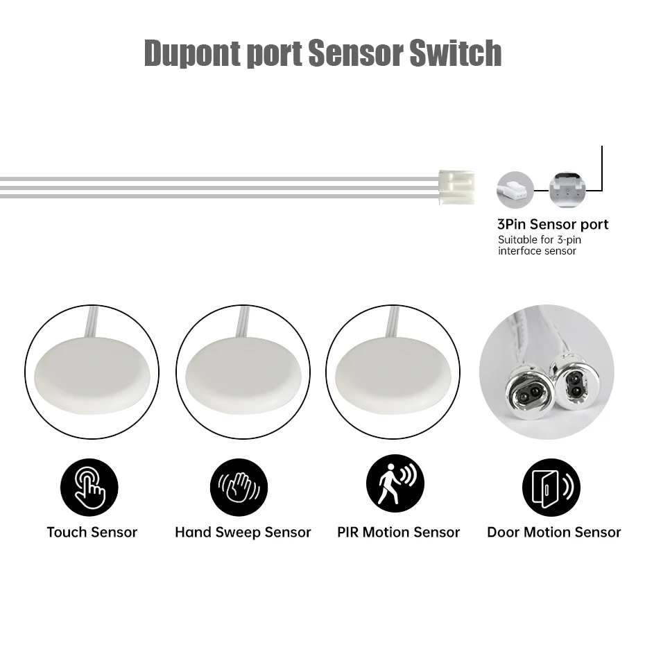 

DC12V 24V Dupont Sensor Switch Hand Sweep/PIR Motion & Dual Door Detection Switch with Wire Cable for Shelf/Showcase LED Lights