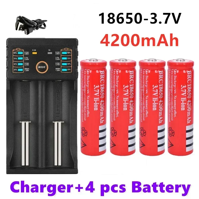 

Original 18650 batterie 3,7V 4200mAh wiederaufladbare liion batterie für Led taschenlampe batery litio batterie + USB Ladegerät