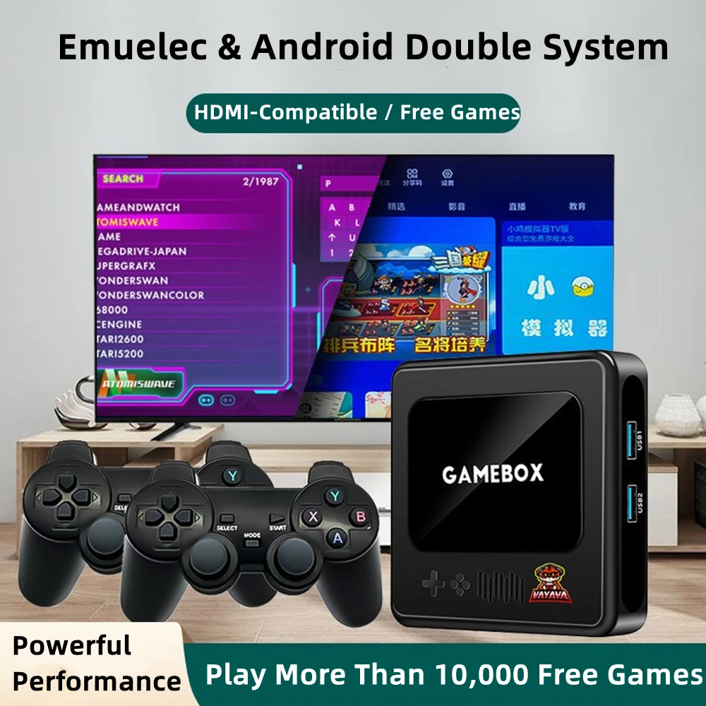 BOYHOM Double System Emuelec & Android Game Box TV Video Game Console two wireless gamepads 10,000+ Games for psp/N64 retro game