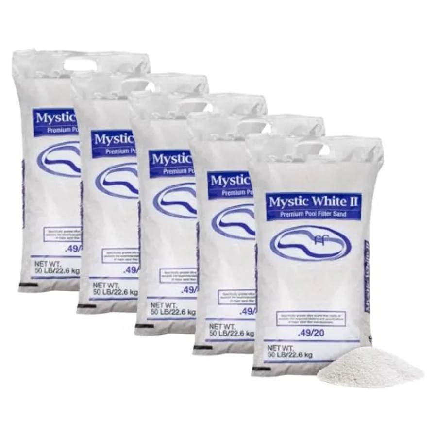 

5 Pack Mystic White II Sand for Above Ground and Inground Pool Filter Pumps 50 Lb - White Filter Media for Swimming Pool System