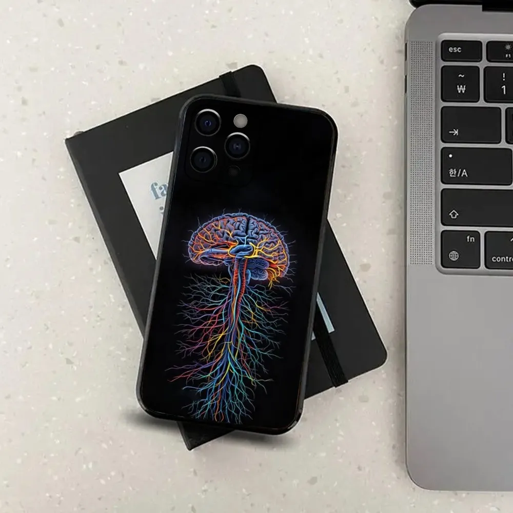 Anatomy Brain Art Phone Case For Apple iPhone 15,14,13,12,11,Pro,X,XS,Max,XR,Plus,Mini Soft Black Cover