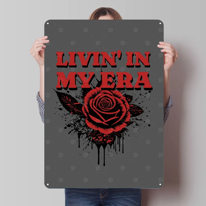 Living In My Era Goth Vibe Roses rouges passionnés de tatouage signes en fer blanc affiche florale Art Mural café Bar accessoires rétro