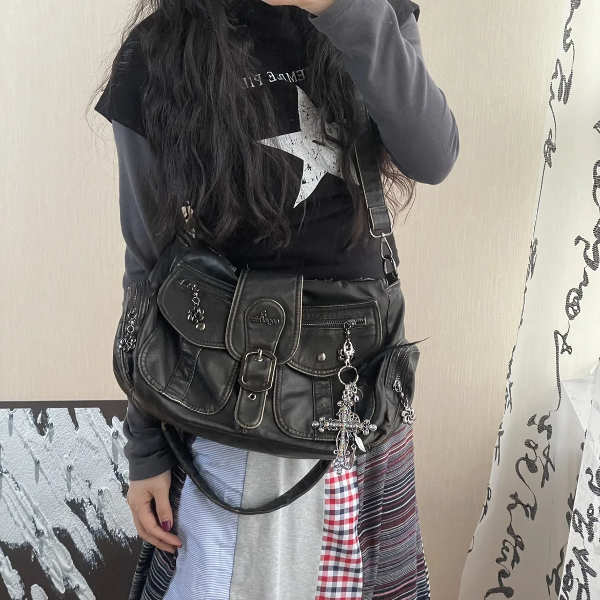 Vintage Y2K Crossbody Bags for Women Сумка Y2k Large Capacity Multi Pocket Shoulder Purses and Handbags Повседневная Сумка view 5