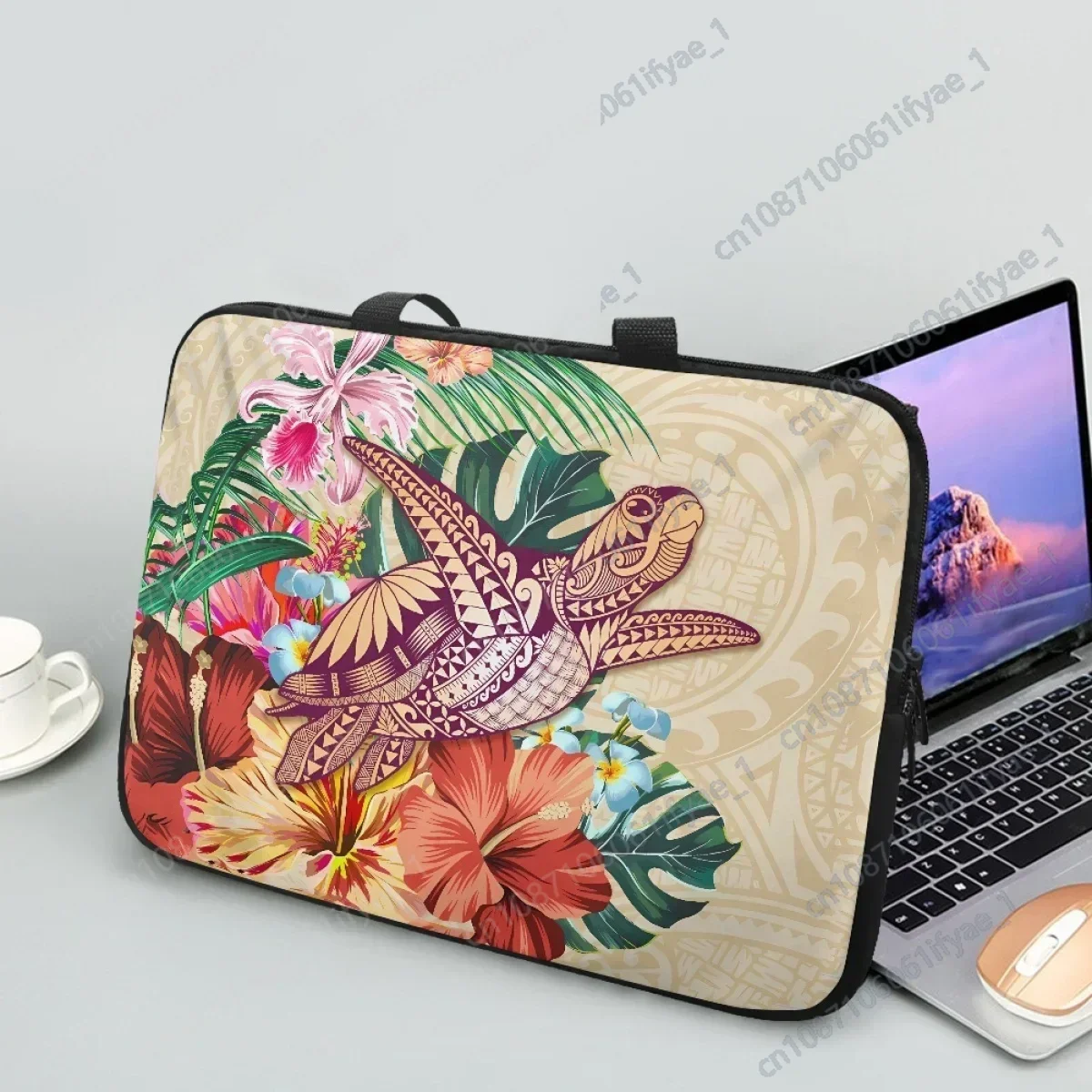 Laptop Bag Polynesian Frangipani Turtle Print Stylish Tablet Bag Travel Shockproof Portable Handle Computer Notebook Cover Gift