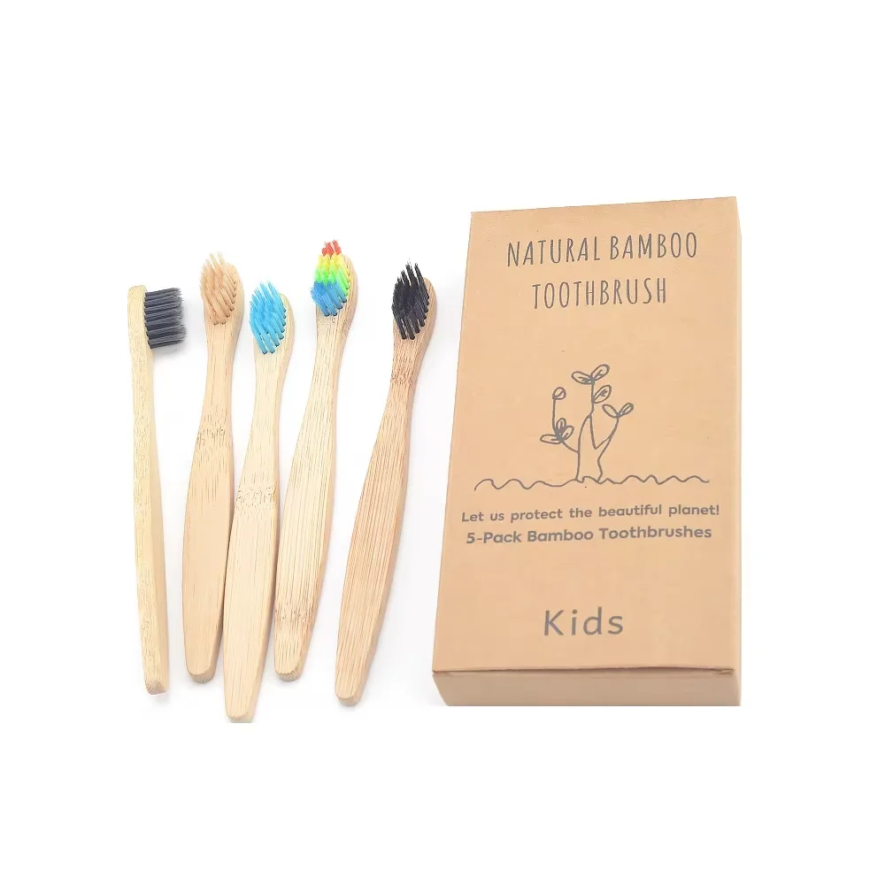 5 Pcs Children's Bamboo Toothbrush Set with Soft Bristles Eco-Friendly Plastic-Free Individual Packs Oral Care for Kids