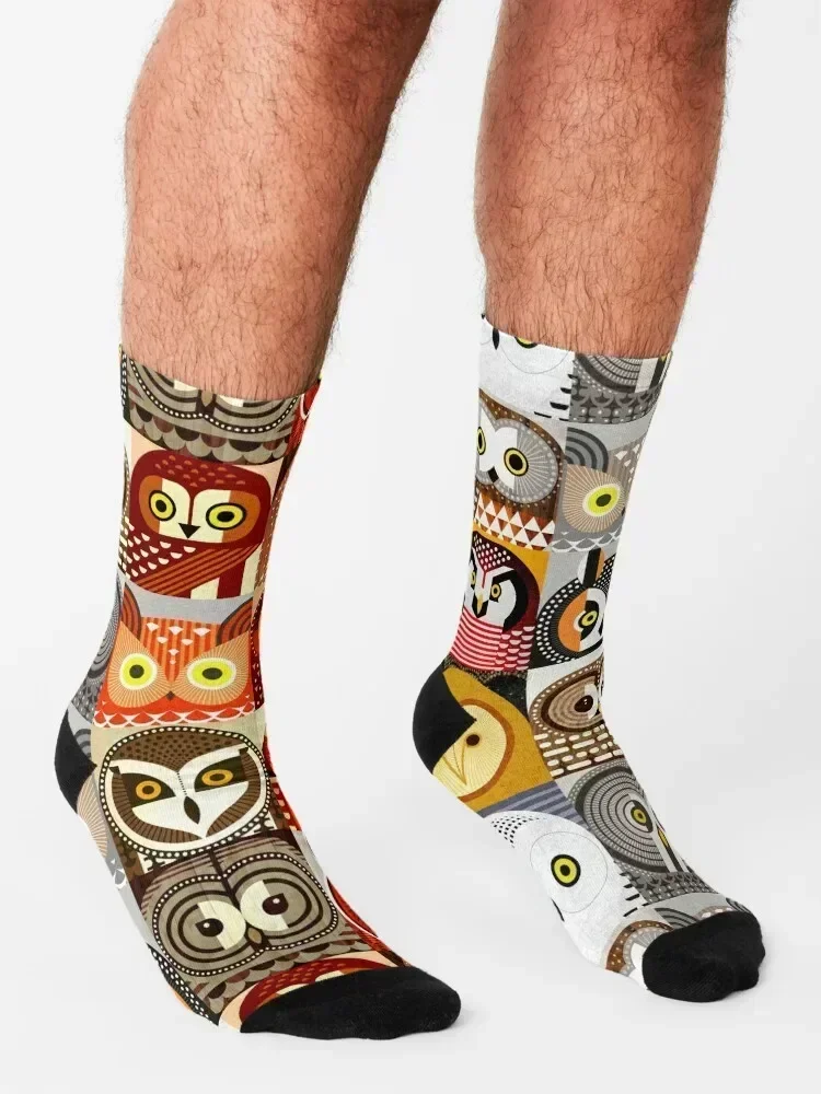 North American Owls Socks retro luxury Novelties Crossfit Socks For Man Women's